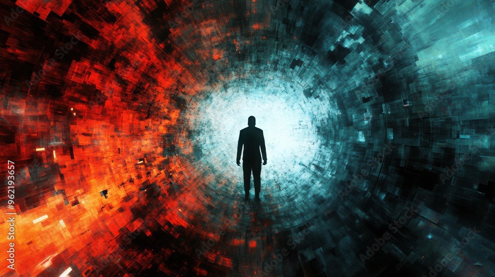 Poster negative energy waves radiating from toxic people in a futuristic setting, creating a visually pollu