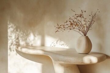 Minimalist Side Table with Dried Flowers, AI generated illustration