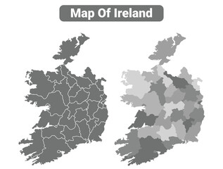 Obraz premium Greyscale Ireland political map with borders outline style vector illustration set