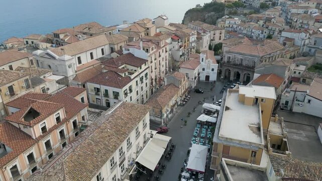 Aerial view of Pizzo Calabro in Calabria, Italy, Europe. Drone shot / bird's view.