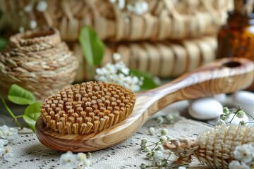 Use wooden body brush in spa setting for homemade body care Includes dry lymphatic drainage massage and spa treatments