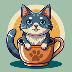 Cat coffee mug, vector illustration t-shirt design