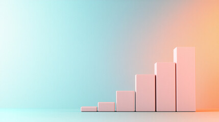 Geometric shapes in various heights representing statistical bars, set on a clean