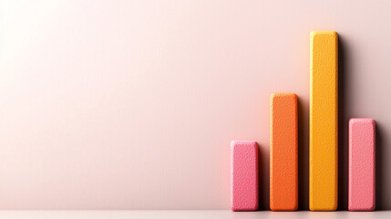 Geometric shapes in various heights representing statistical bars, set on a clean