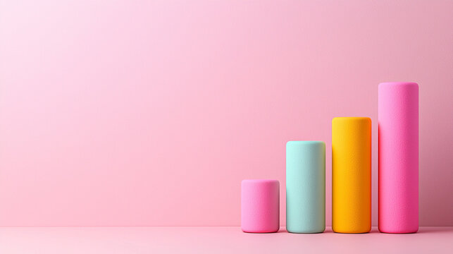 Geometric shapes in various heights representing statistical bars, set on a clean