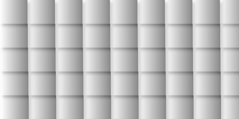 Abstract white and grey geometric overlapping square pattern background with shadow. Square in bright light with paper texture. Modern and creative design with different size white, gray boxes.