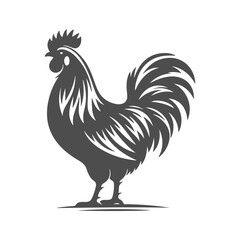 Chicken Rooster Silhouette. Vector artwork of farm rooster on isolated background. Vector art for logo, icon, design elements.