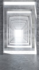 Modern Huge Concrete Material Empty Hall With Many Columns And Big White Glowing Windows Wallpaper Space For Text 3D Rendering