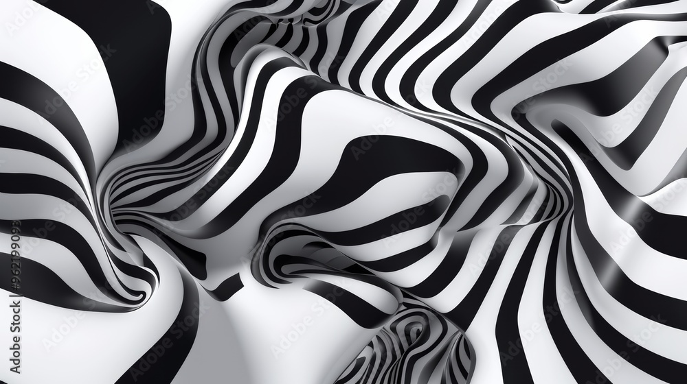 Poster a visually striking abstract image featuring black and white twisted lines creating an optical illus