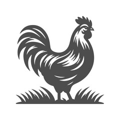 Chicken Rooster Silhouette. Vector artwork of farm rooster on isolated background. Vector art for logo, icon, design elements.