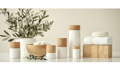 Nature-Inspired Skincare Products Display, AI generated illustration