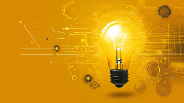 Create a dynamic image with a burnt yellow background that embodies innovation and visionary thinking