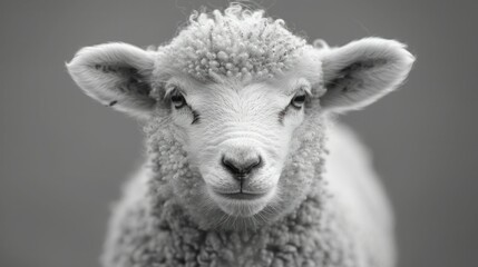 Winking Sheep Lamb Face in Green Field
