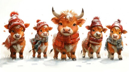 Obraz premium New Year Bull/Cow Vector Calendar with Seasonal Hobbies - Isolated Months & Cover, Sunday Start - Print Format