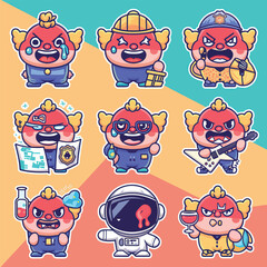 2d vector illustration emoji emote for social media icon for fruits and animals cute character  