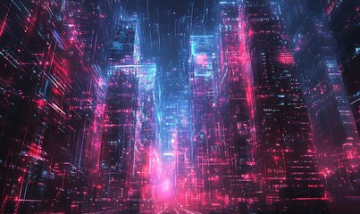 Obraz premium A Futuristic Cityscape Illuminated by Vivid Neon Lights