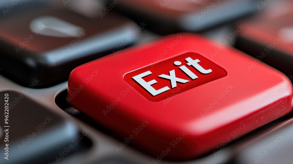 Poster a close up of a red exit button on the keyboard, ai