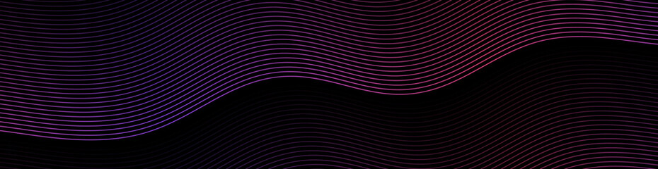 Abstract background with lines and waves. Web banner size. Element for design. Vector background for brochure, booklet, flyer, poster. Black purple and pink gradient