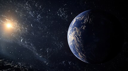 Fototapeta premium An artist's depiction of an exoplanet featuring a radiant focal point at its core