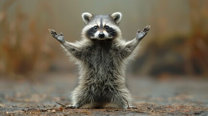 Realistic Raccoon Dance - 3D Rendering with CGI Fur for VFX Animation Loop, Alpha Matte Included