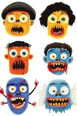 Fototapeta premium Colorful cartoon faces expressing various exaggerated emotions with vibrant colors and silly features