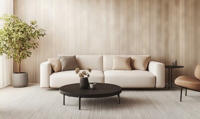 Fototapeta premium Modern Living Room in Beige and Gray, AI generated illustration
