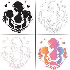 Silhouette of a mother with a Daughter, Colorful Mom And Daughter Silhouette, Mom and Daughter Tracing and Outline-17.eps, Silhouette of a mother with a Daughter, Colorful Mom And Daughter Silhouette,