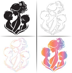 Silhouette of a mother with a Daughter, Colorful Mom And Daughter Silhouette, Mom and Daughter Tracing and Outline-17.eps, Silhouette of a mother with a Daughter, Colorful Mom And Daughter Silhouette,