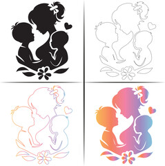 Silhouette of a mother with a Daughter, Colorful Mom And Daughter Silhouette, Mom and Daughter Tracing and Outline-17.eps, Silhouette of a mother with a Daughter, Colorful Mom And Daughter Silhouette,