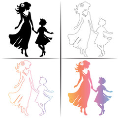 Silhouette of a mother with a Daughter, Colorful Mom And Daughter Silhouette, Mom and Daughter Tracing and Outline-17.eps, Silhouette of a mother with a Daughter, Colorful Mom And Daughter Silhouette,