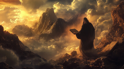 Moses Receiving the Ten Commandments on Mount Sinai at Sunset
