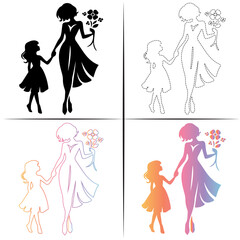 Silhouette of a mother with a Daughter, Colorful Mom And Daughter Silhouette, Mom and Daughter Tracing and Outline-17.eps, Silhouette of a mother with a Daughter, Colorful Mom And Daughter Silhouette,