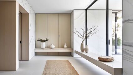 Fototapeta premium Modern Minimalist Entryway Design a modern entryway with a minimalist approach, emphasizing clean lines and a light, airy atmosphere