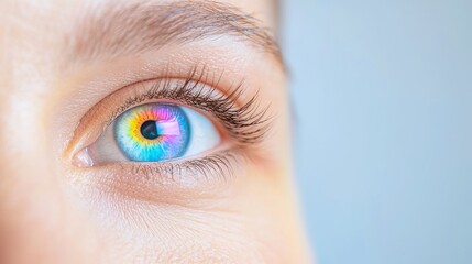 Obraz premium Vibrant Rainbow Eye on White Background, Symbol of LGBTQ Pride, Close-Up View, Emphasizing Colors and Vision, Ideal for Web Banner and Header Use