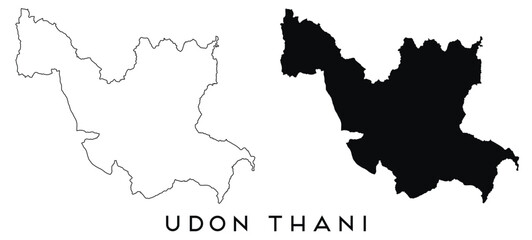 Obraz premium Udon Thani map outline and black silhouette vector