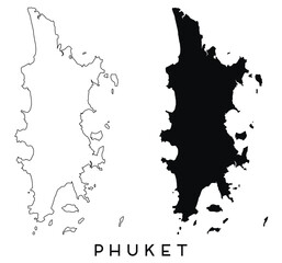 Phuket map outline and black silhouette vector