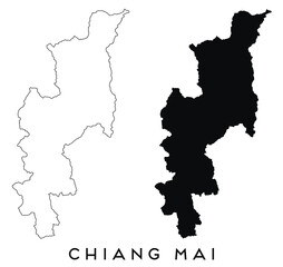 Obraz premium Chiang Mai map outline and black silhouette vector