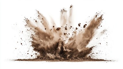 Dry soil explosion isolated on white background.
