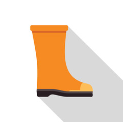 Orange rubber boot standing with long shadow on white background