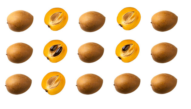 Sapodillo Plums fruit pattern from flat view isolated on transparent background