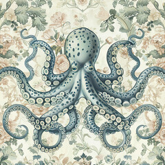Beautiful Wallpaper with a Octopus Design, Ideal Marine Animal Poster or Graphic Resource for Creative Project, Ai Generative