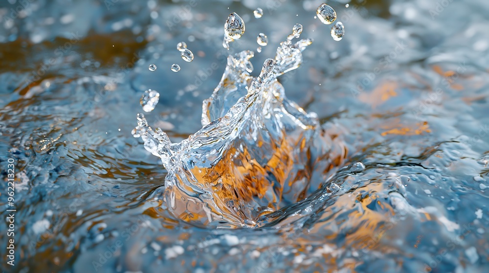 Poster flowing water serenity, a tranquil scene capturing the gentle movement of water in an open space, il