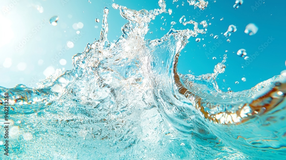 Poster dynamic water flow, a serene cascade creating rippling patterns over smooth stones, shimmering refle