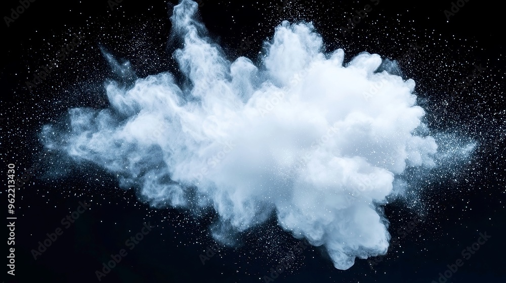 Aufkleber dynamic abstract cloud of colorful powder dust swirling against a deep black backdrop, creating a st