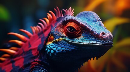 A close-up shot capturing the intricate patterns and vibrant colors on a reptile, displayed in breathtaking