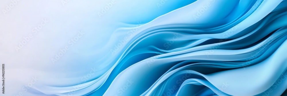 Poster a captivating abstract background featuring flowing, dynamic waves of light blue and white. the desi