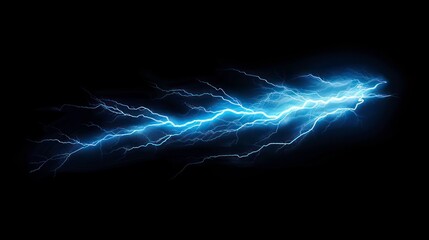 Bright blue lightning bolt isolated on black background.