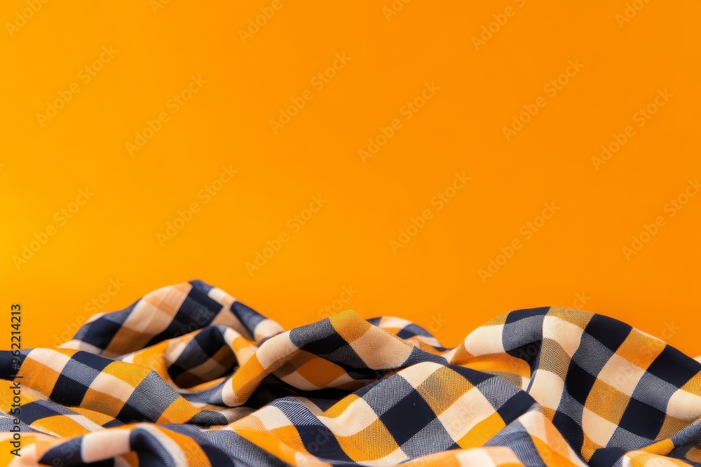 Poster a checkered fabric is draped over an orange background. the fabric is arranged in a way that creates
