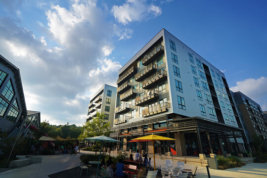 Raleigh Iron Works mixed-use development near downtown, with restaurants, shopping, and apartments