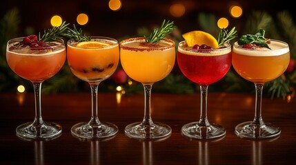 Festive Holiday Cocktails in a Row